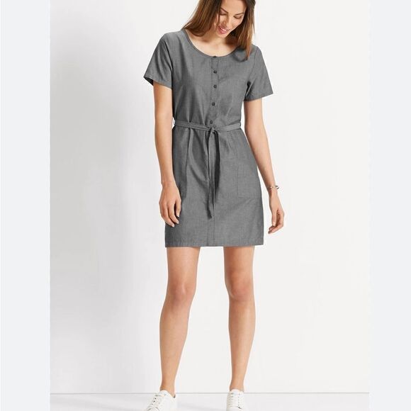 Sahalie Grey Linen Shirtdress. XS. Half Buttonup. Flap pockets Beautiful - Picture 1 of 9
